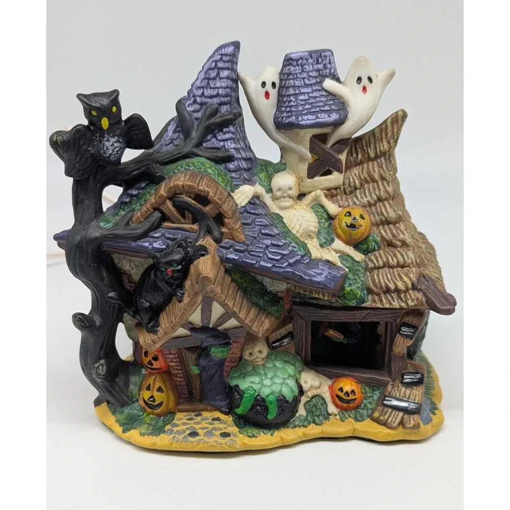 Vtg Spooky Hollow Witch House Porcelain Halloween Village Lighted Town Joann